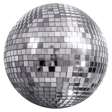 Large silver disco ball with mirrored tiles mirror ball isolated on a transparent background