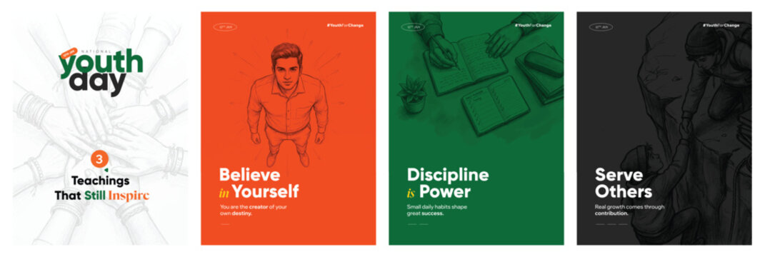 Swami Vivekananda Jayanti National Youth Day Inspirational Tribute Design on 12 January for Social Media Post, Web Banner, Poster, and Print