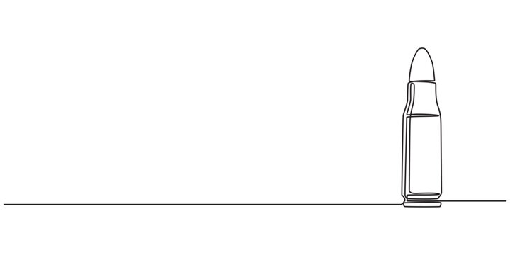 Single continuous line drawing of a bullets. One continuous line drawing of cartridge. Vector illustration. Linear bullet or patron, bullet continuous line drawing, sketch, vector, Continuous one