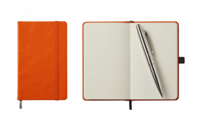 Orange notebook and pen isolated isolated on a transparent background