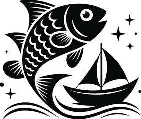 Obraz premium Fisherman Angling Under Pine Trees