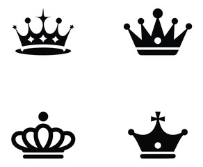 Set of black crown vector icons on white. set of crowns vector