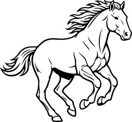 Obraz premium Elegant minimalist line art illustration of a graceful horse head in profile featuring flowing mane details isolated on a clean white background.