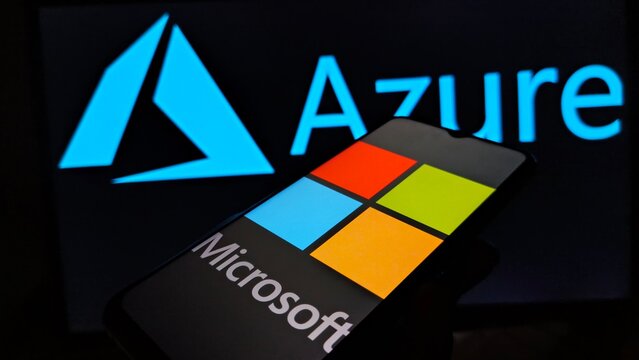 Microsoft and Azure logos on modern smartphone screen