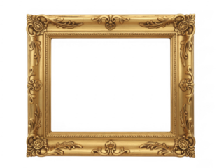 Ornate gold frame decorative empty frame isolated on a transparent background