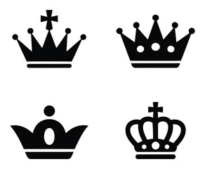 black crown silhouettes vector icons. set of crowns