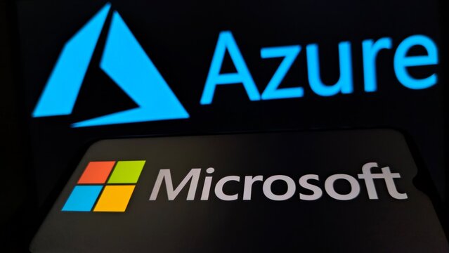 Microsoft and Azure logos displayed on modern devices in dark background