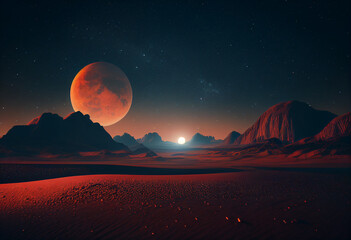 Mars in sky at night background asset game 2D futuristic generative ai