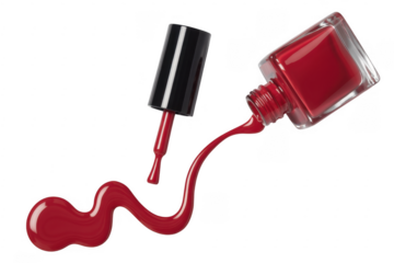 Red nail polish bottle with black cap red polish glass bottle isolated on a transparent background