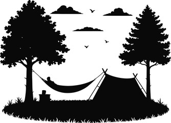 Obraz premium Man Camping With Hammock Tent