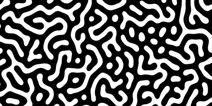 Abstract black and white pattern of swirling lines and shapes. High contrast turing pattern of black meandering lines on a white background, concept for abstract backgrounds, textile prints,decoration