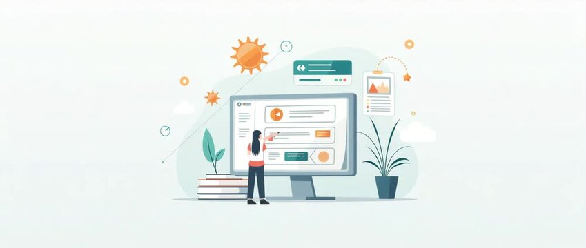 Young professional interacts with digital dashboard, slow zoom reveals modern workspace, ambient elements gently animate in a sleek, minimalist style for tech innovation concept.