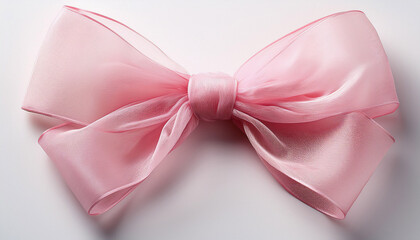 Soft Pink Sheer Fabric Bow With Flowing Tails On White Background