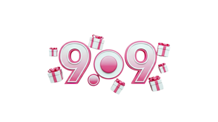 3D 9.9 Number with Gifts on transparent background