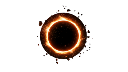 Solar eclipse with fiery ring and debris