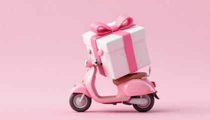 Valentine's online shopping extravaganza cute pink scooter delivery with gifts playful environment romantic concept for engaging customers