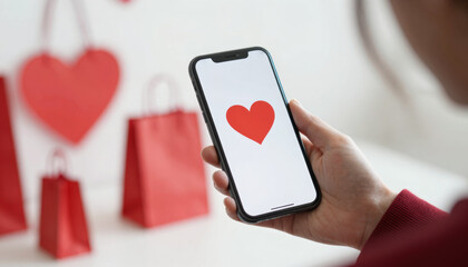 Valentine's online shopping event home mobile phone interaction cozy environment close-up view love and gift ideas