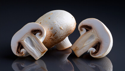 Halved White Mushroom Isolated On A Dark Background