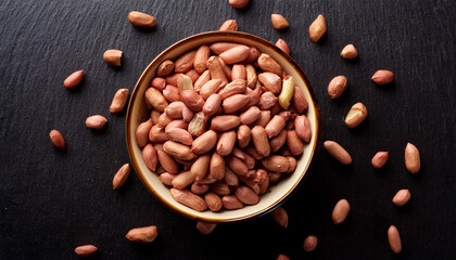 Organic Peeled Peanuts Served In A Bowl Viewed From Above