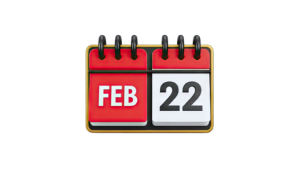 3D February 22 Calendar Date Icon on transparent background
