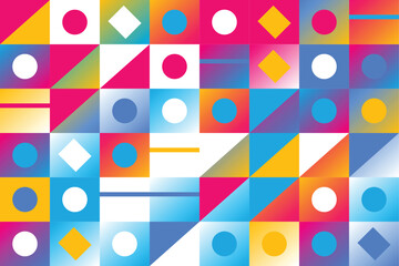 Vibrant geometric shapes in various colors and patterns