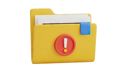 3D Folder with Exclamation Mark Icon on transparent background