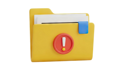 3D Folder with Exclamation Mark Icon on transparent background