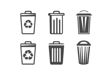 Six different garbage containers are visually illustrated across a white background