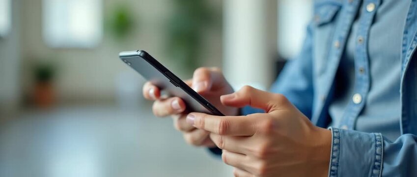 Photo realistic as Person Using Mobile Banking to Split Bill concept as A person using a mobile banking app on their smartphone to split a bill with a clean background providing space for text or desi