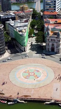 Historical Square At Recife Pernambuco Brazil. Aerial View Of Lush Green Park And Surrounding Buildings. Business Sky Downtown Cityscape. Business Downtown Panorama. Recife Pernambuco.