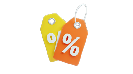 3D Percentage discount tags on transparent background