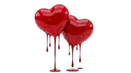 Dripping Red Hearts on Transparent Background
