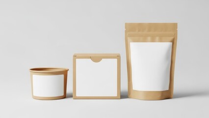 Kraft paper product packaging mockup with blank labels
