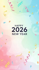 Festive banner or background celebrating 2026 new years. Great for social media, web designs or marketing purposes to bring joy and positivity.