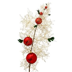 Festive red and gold holiday ornament on a minimal white background. Great for use in cards, invitations, or social media posts during the holiday sea