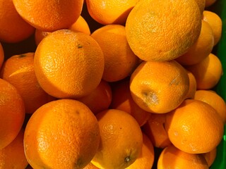 View from above of fresh oranges in the market