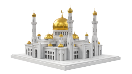 Stunning 3D Rendered Mosque with Golden Domes and Minarets