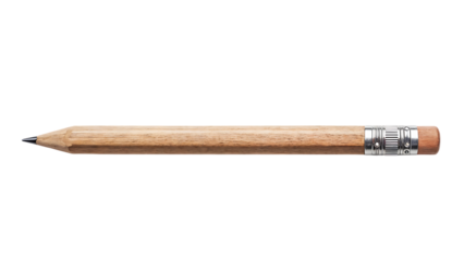 Sharpened Wooden Pencil with Eraser on Transparent Background
