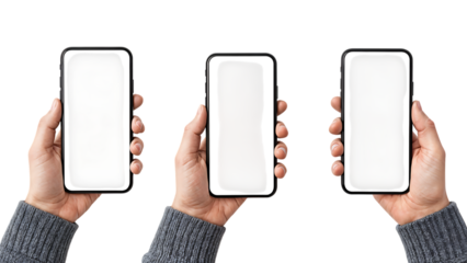Hands Holding Modern Smartphones with Transparent Screens Mockup