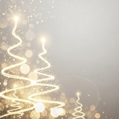 Sparkling golden Christmas tree illustrations on a gray background. Great for holiday promotions, greeting cards or backgrounds to evoke the magic of
