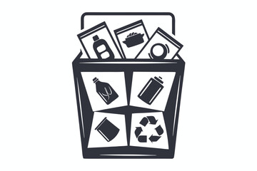 Trash bin showing recyclable bottle container and a recycling logo symbol