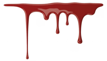 Red liquid dripping paint abstract isolated on a transparent background