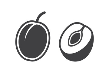 Two Dark Gray Plum Fruit Icons on White Background
