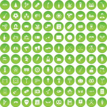 100 meeting icons set green circle