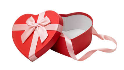 Open Red Heart Gift Box with Pink Ribbon