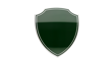 Glossy Dark Green Shield Icon with White Border on Transparent Background