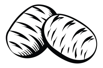 Two Oval Potatoes with Bud Outlines on White Background