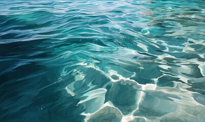 Close-up view of clear, rippling water with sunlight reflections, creating a beautiful and serene aquatic scene.