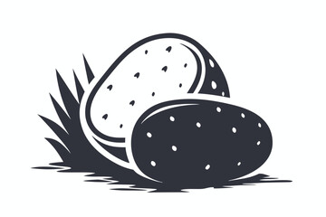 Two potatoes rendered with bold outlines sit together, simple food concept