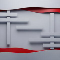 Abstract white wall with red wavy lines